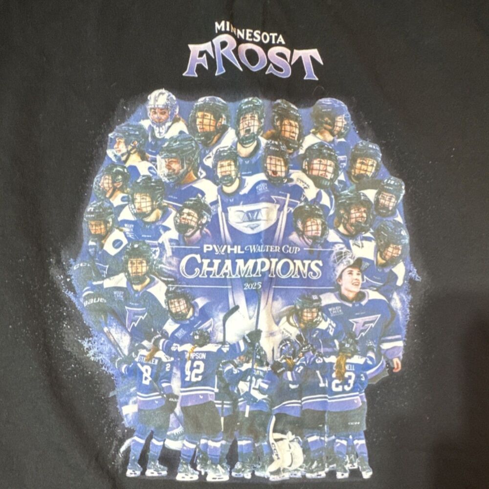 Stadium Essentials Minnesota Frost PWHL Champions Men's Black Cotton T-Shirt 2XL